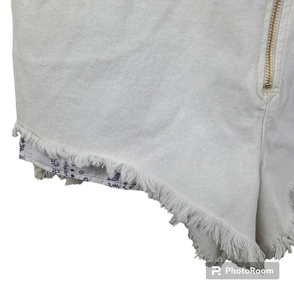 Free People cream colored sun-kissed denim short overalls with fringe leg size10 - Picture 9 of 14